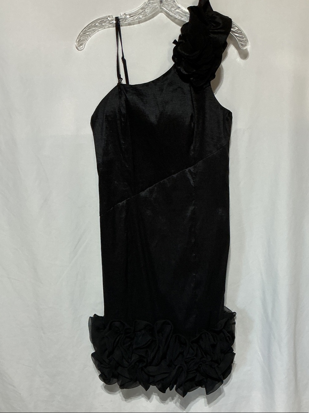 Romeo & Juliet Couture Black One-Shoulder Ruffle Dress with Pink Label Sz L
